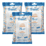 Hand Sanitizing Travel Wipes – 75% Travel Size Alcohol Wipes, (3x20ct Packs, 60ct) - Large Wipes, Fresh Citrus Scent, Moisturizing - Travel, Home, Office, Daily Use for Car, Bag, Purse, Airplane (Copy)