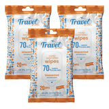 Hand Sanitizing Travel Wipes – 70% Travel Size Isopropyl Alcohol Wipes, (3x20ct Packs, 60ct) - Large Wipes, Unscented, Moisturizing - Travel, Home, Office, Daily Use for Car, Bag, Purse, Airplane (Copy)